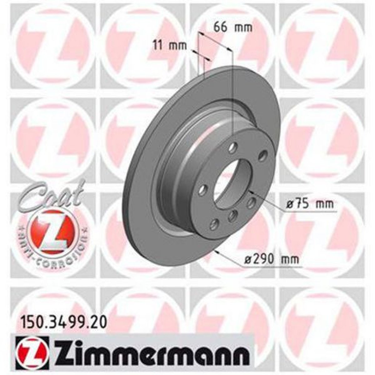 Zimmermann OE Coat Z Brake Rotor Pair 290mm Rear 150.3499.20