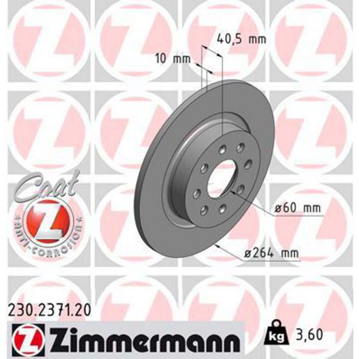 Zimmermann OE Coat Z Brake Rotor Single 264mm Rear 230.2371.20