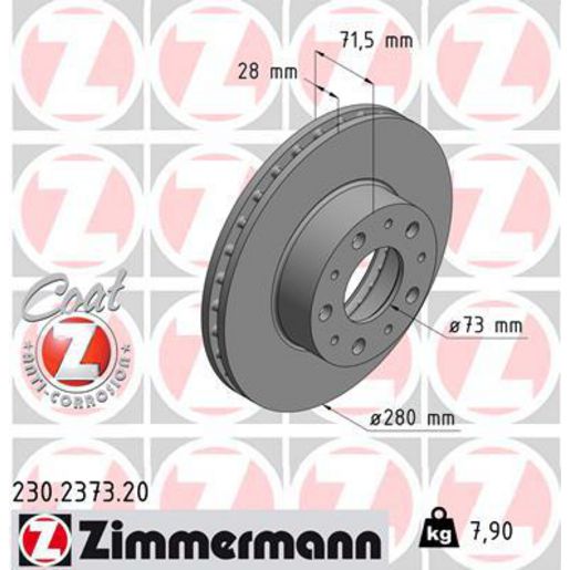 Zimmermann OE Coat Z Brake Rotor Single 280mm Front 230.2373.20