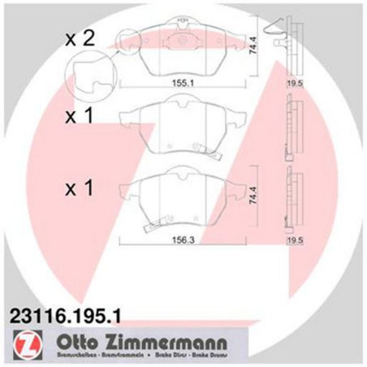 Zimmermann Brake Pad Front Set 23116.195.1