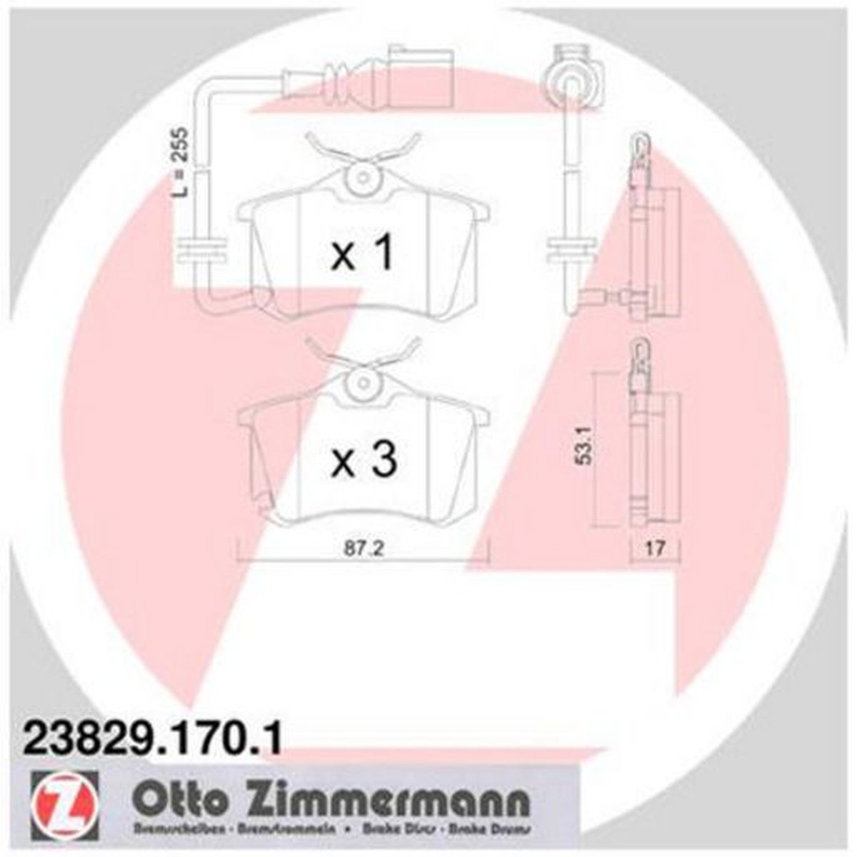 Zimmermann Brake Pad Rear Set w/ Sensor 23829.170.1