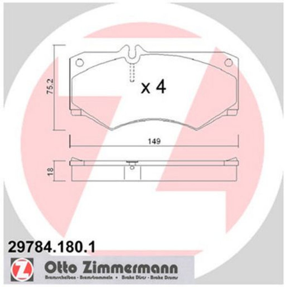 Zimmermann Brake Pad Front Set 29784.180.1