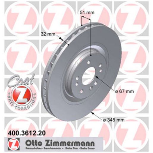 Zimmermann OE Coat Z Brake Rotor Pair 345mm Front 400.3612.20