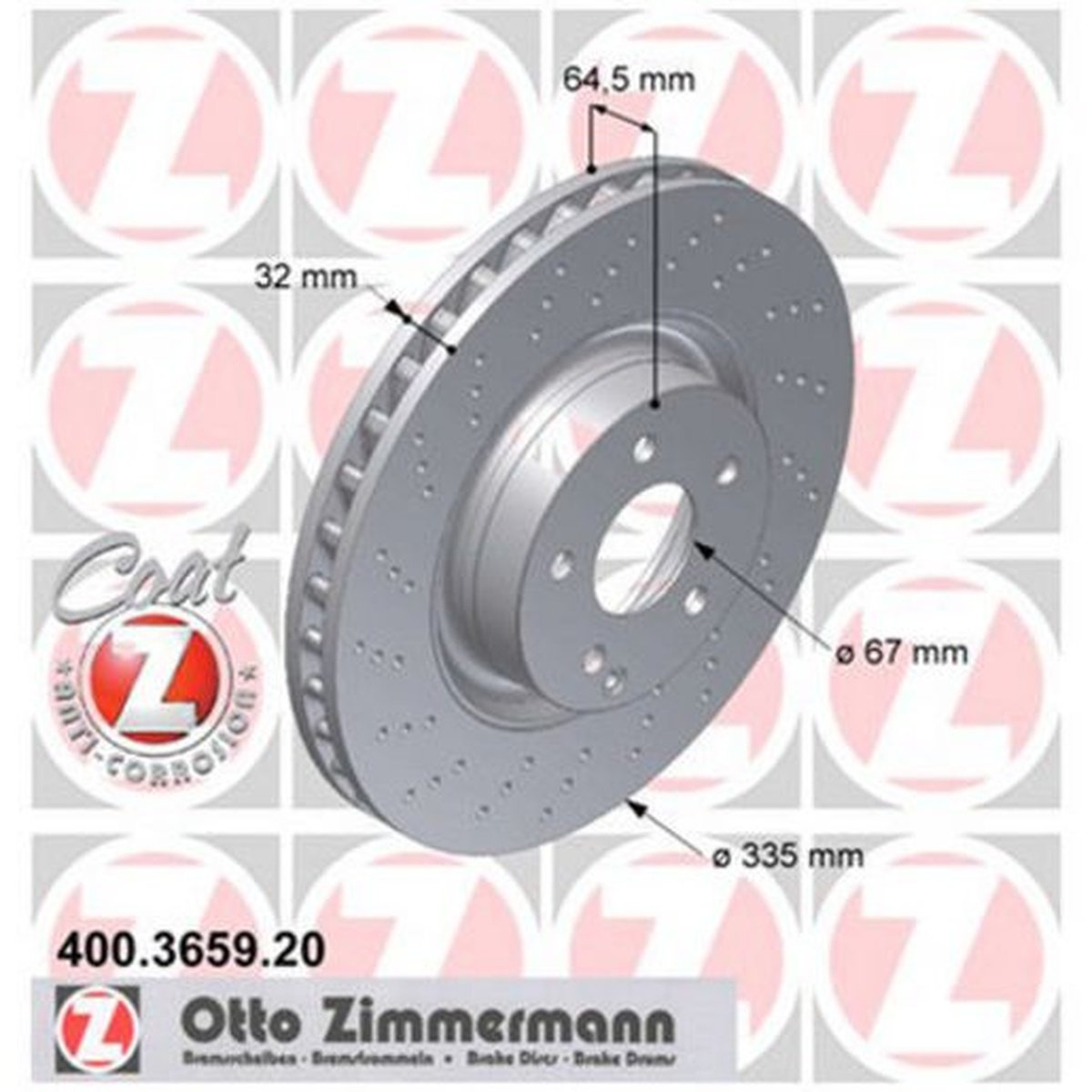 Zimmermann OE Coat Z Brake Rotor Pair 335mm Front 400.3659.20