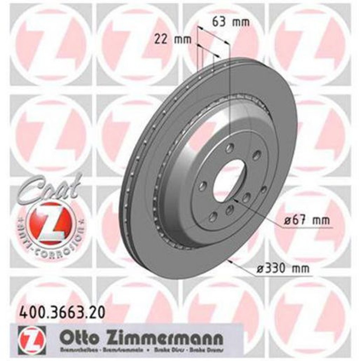 Zimmermann OE Coat Z Brake Rotor Pair 330mm Rear 400.3663.20