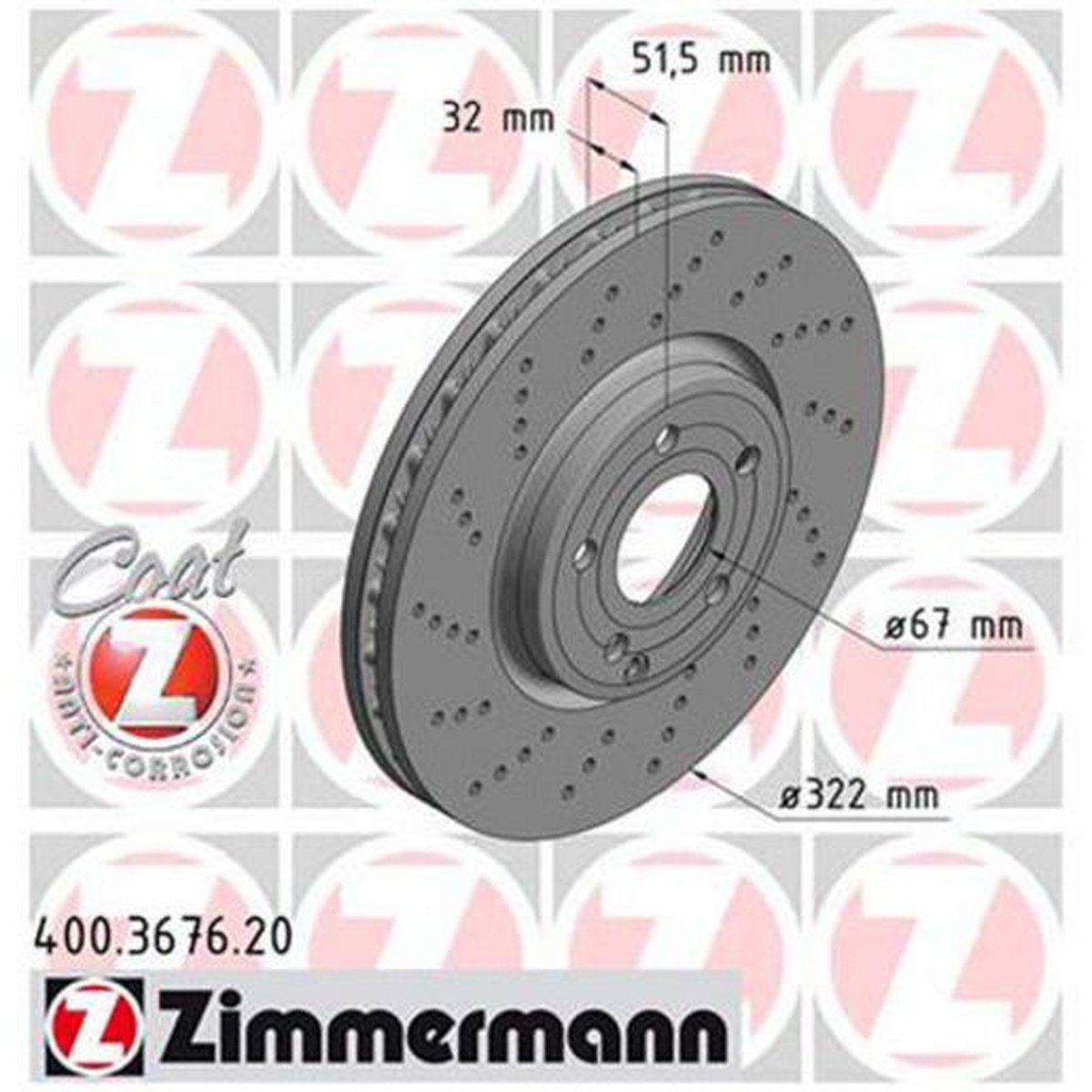 Zimmermann OE Coat Z Brake Rotor Single 322mm Front 400.3676.20