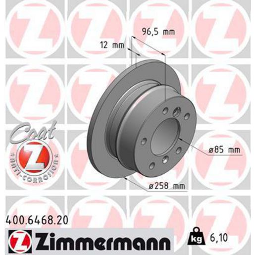 Zimmermann OE Coat Z Brake Rotor Single 258mm Rear 400.6468.20