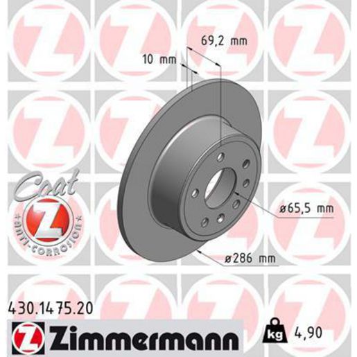 Zimmermann OE Coat Z Brake Rotor Single 286mm Rear 430.1475.20