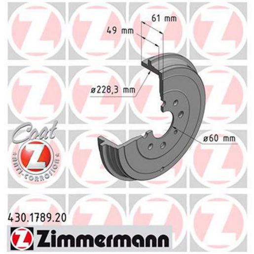 Zimmermann Coat Z Brake Drum Pair 228.3mm Rear 430.1789.00