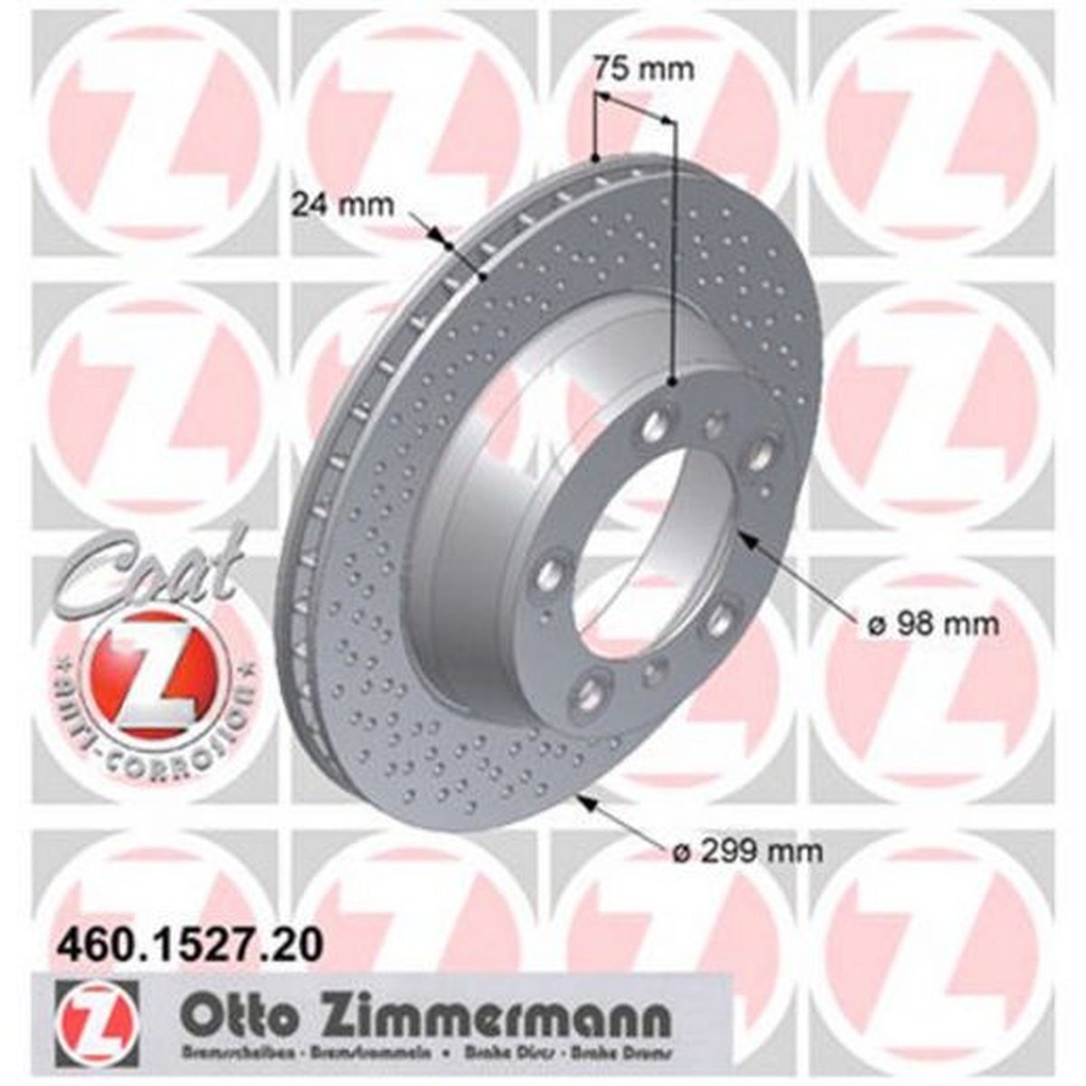 Zimmermann OE Coat Z Brake Rotor Pair 299mm Rear 460.1527.20