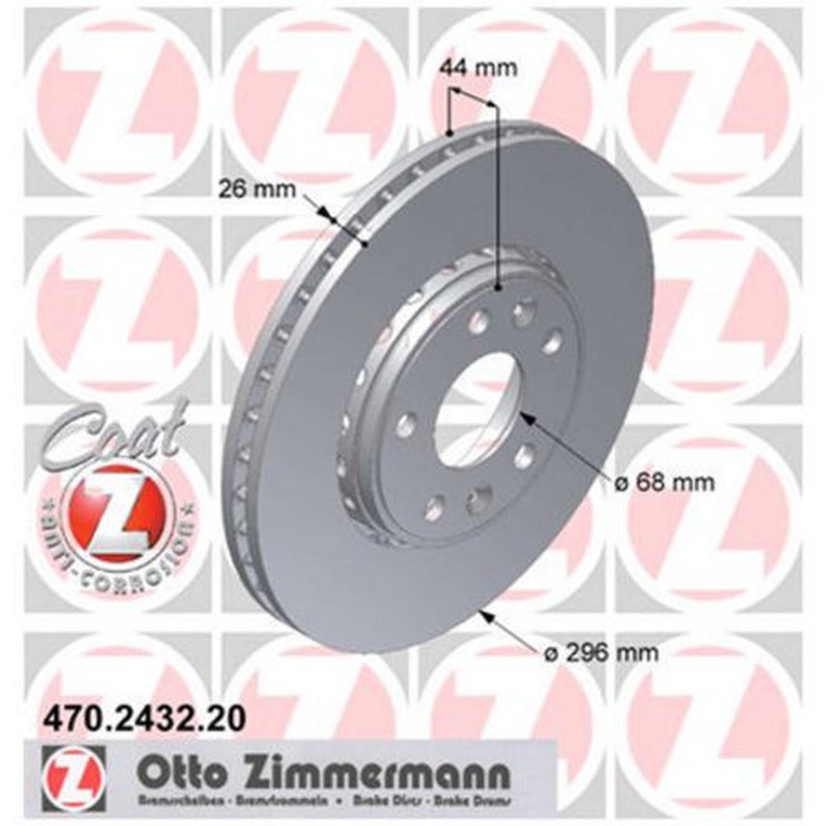 Zimmermann OE Coat Z Brake Rotor Pair 296mm Front 470.2432.20