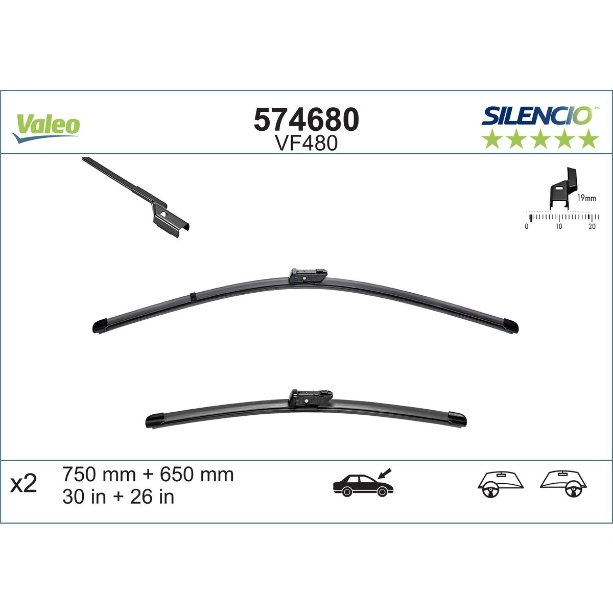 Valeo Silencio Wiper Blade Set Front VF480 574680
