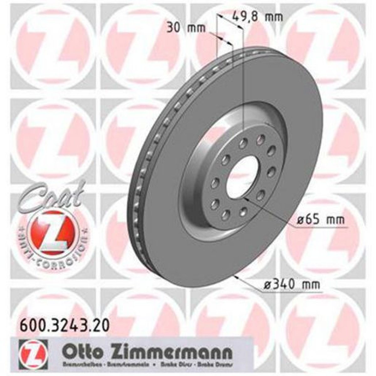Zimmermann OE Coat Z Brake Rotor Pair 340mm Front 600.3243.20