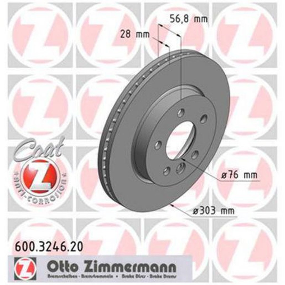 Zimmermann OE Coat Z Brake Rotor Pair 303mm Front 600.3246.20