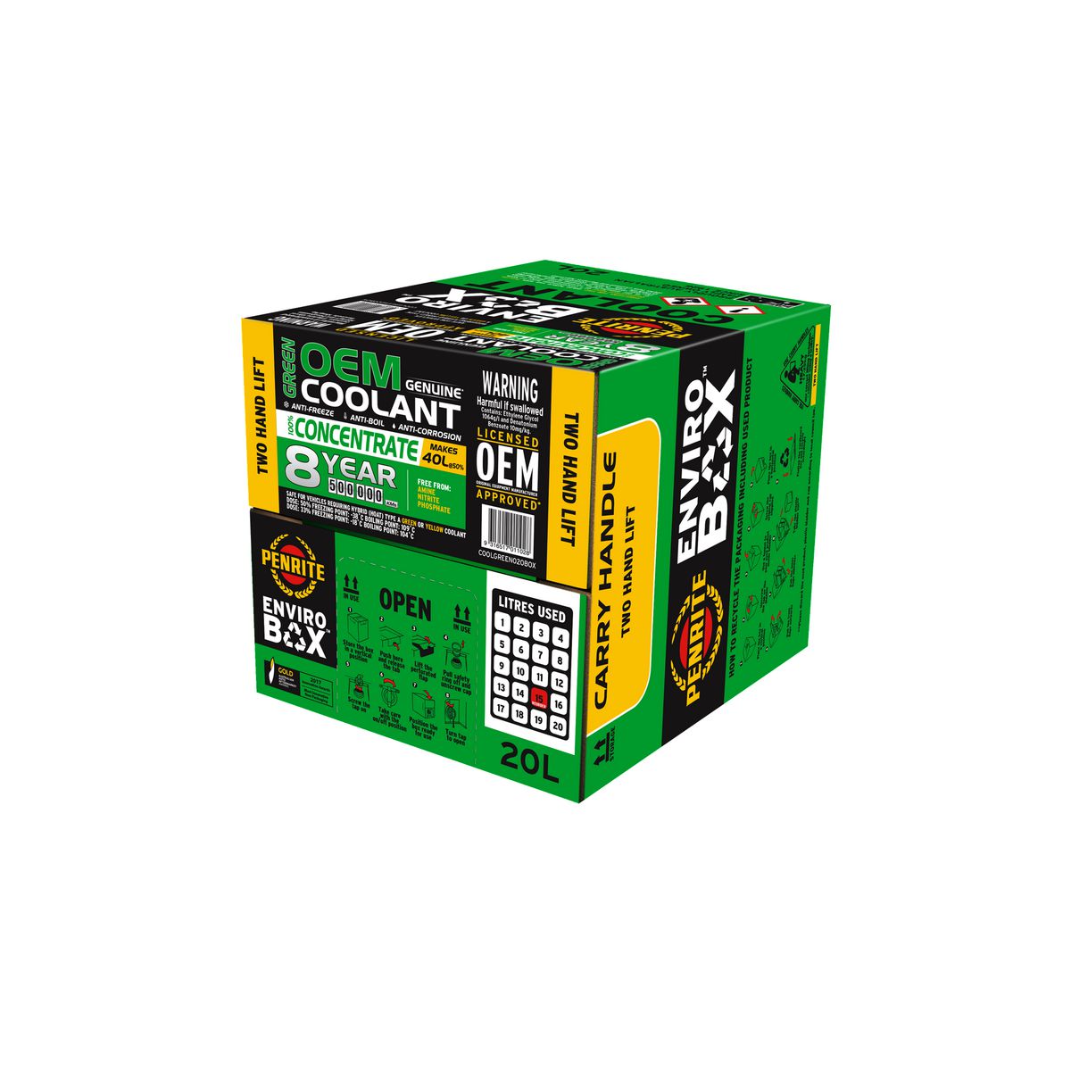Penrite 7 Year 450,000km Green Coolant Concentrate Enviro Box 20L COOLGREEN020BOX