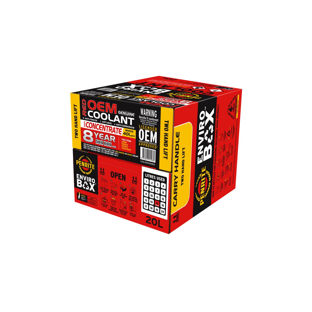 Penrite 8 Year 500,000km Red Coolant Concentrate Enviro Box 20L COOLRED020BOX