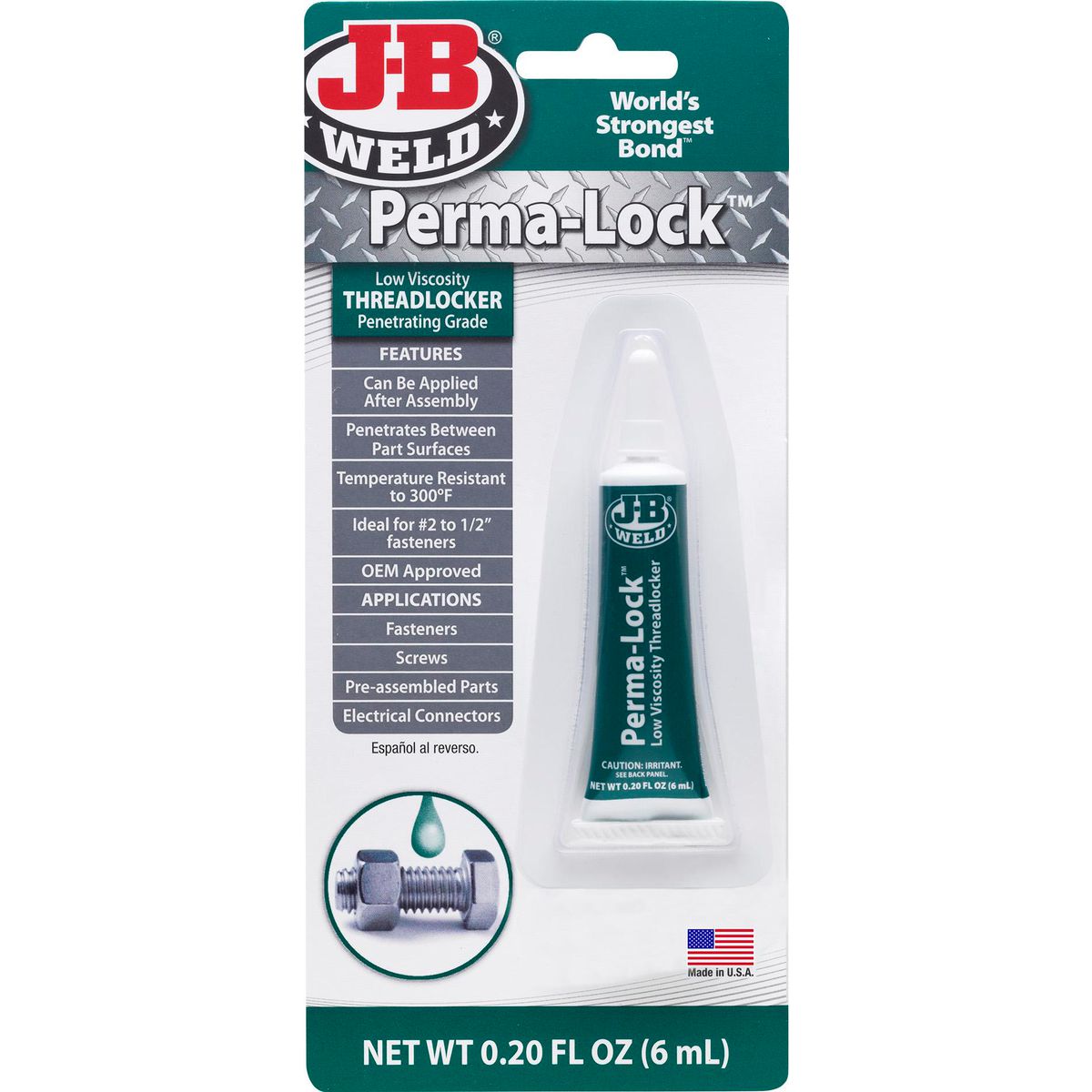 J-B Weld Thread-Lock 6ml Low Viscosity Green 6ml 29006