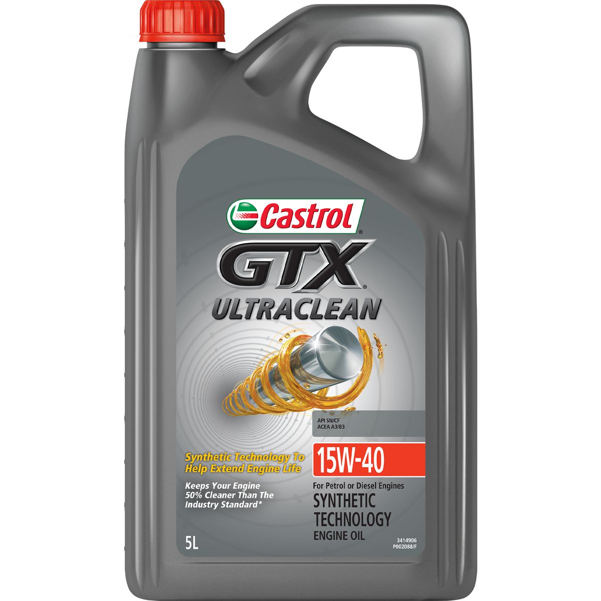 Castrol GTX Ultra Clean Semi Synthetic 15W-40 Engine Oil 5L 3414906