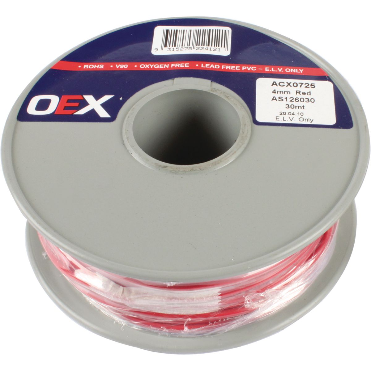 OEX Automotive Cable Single Core 4mm Red 30M Roll ACX0725