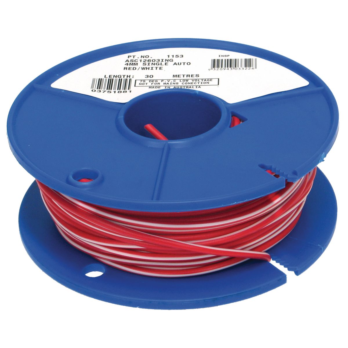 OEX Automotive Cable Single Core 4mm Red W/White Trace 30M Roll ACX0736