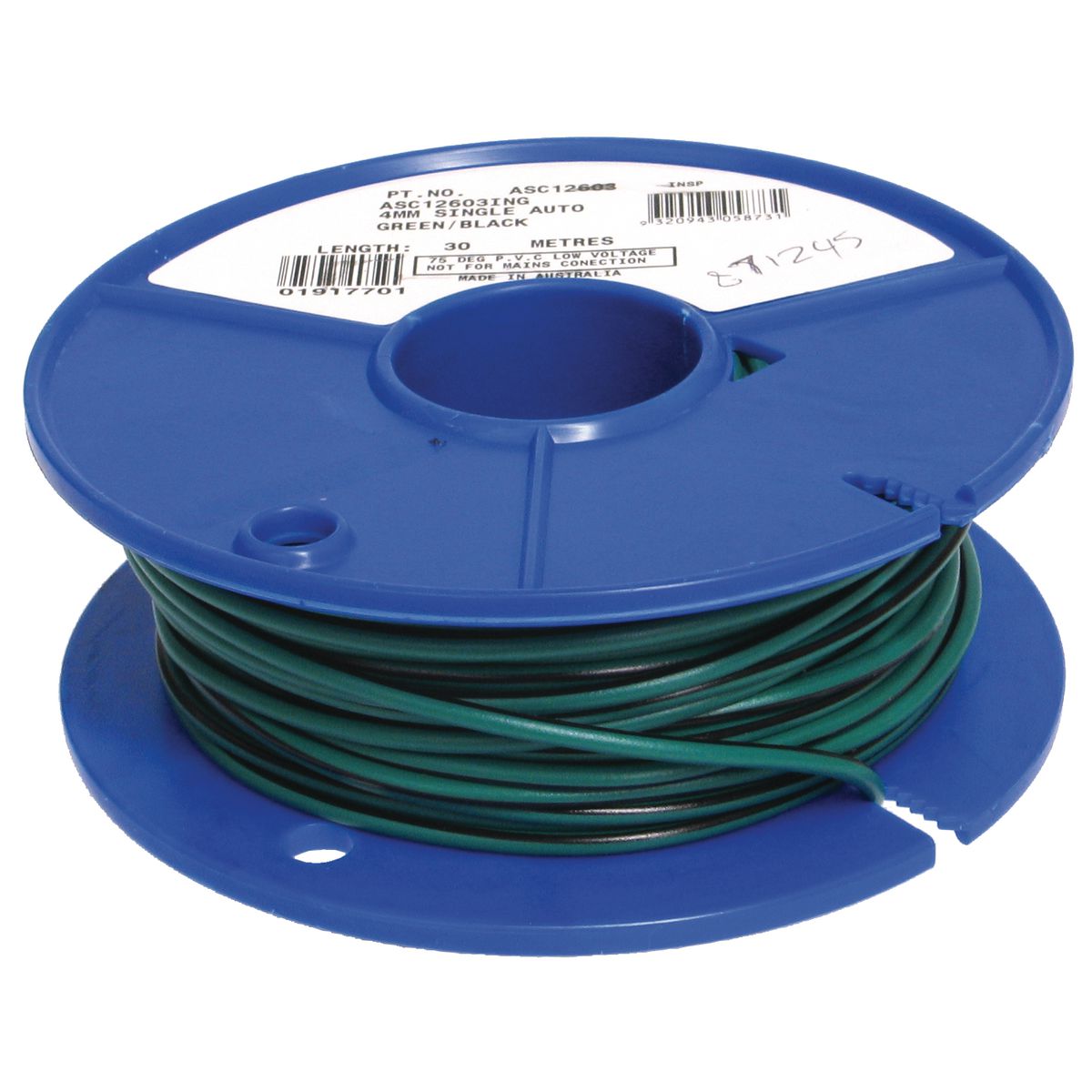 OEX Automotive Cable Single Core 4mm Green W/Black Trace 30M Roll ACX0748