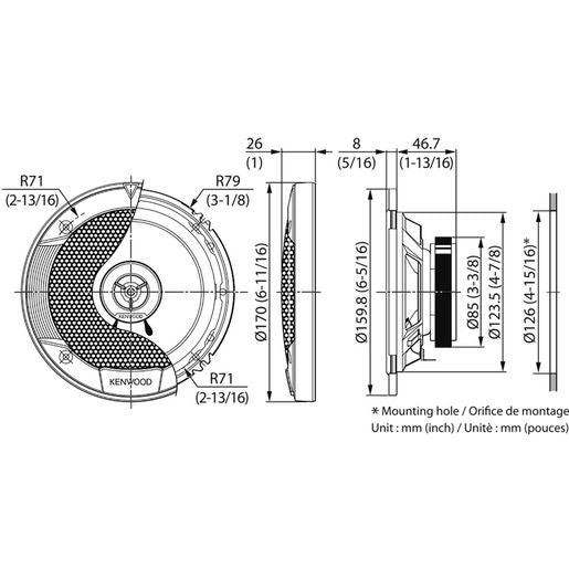 Kenwood 6" 330W 2-Way Coaxial Speakers Black