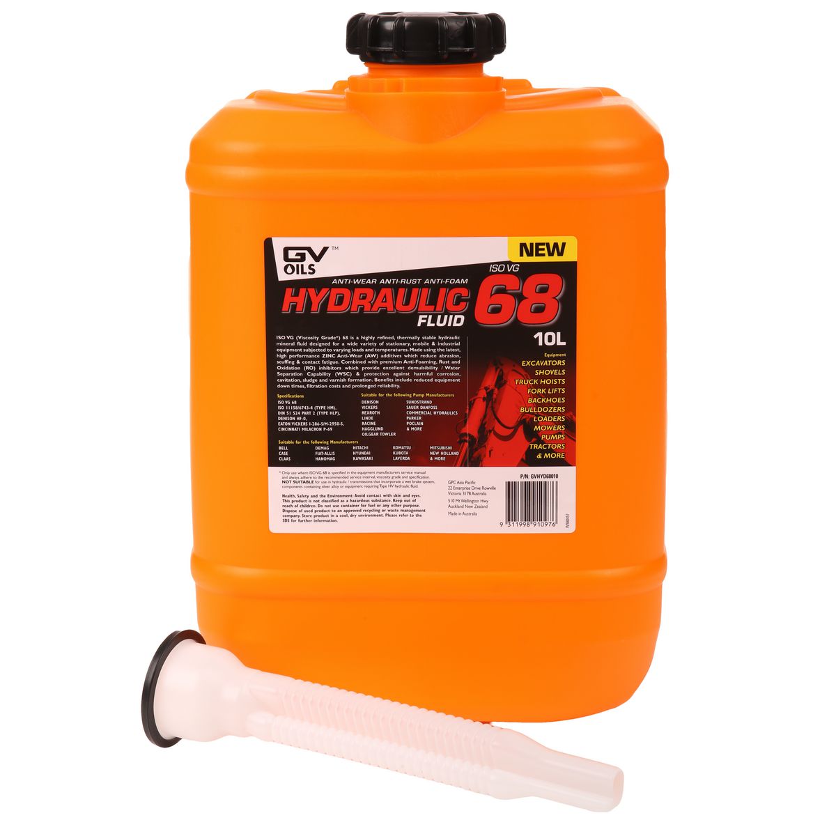 GV Oils Hydraulic Fluid Iso 68 10L GVHYD68010