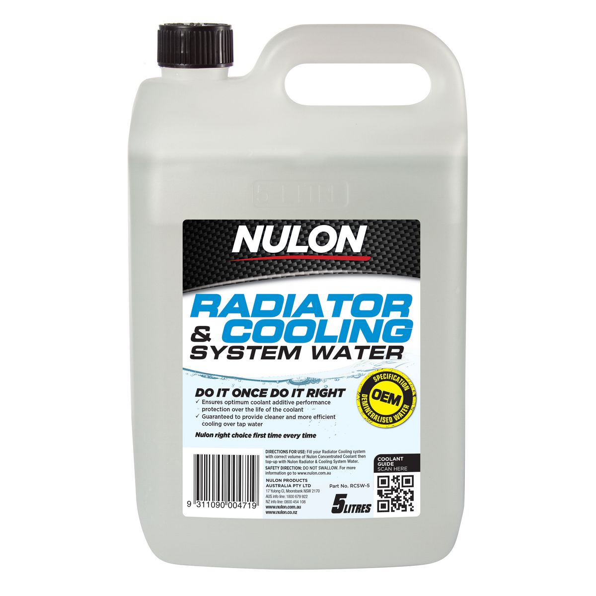 Nulon Radiator & Cooling System Water 5L RCSW-5