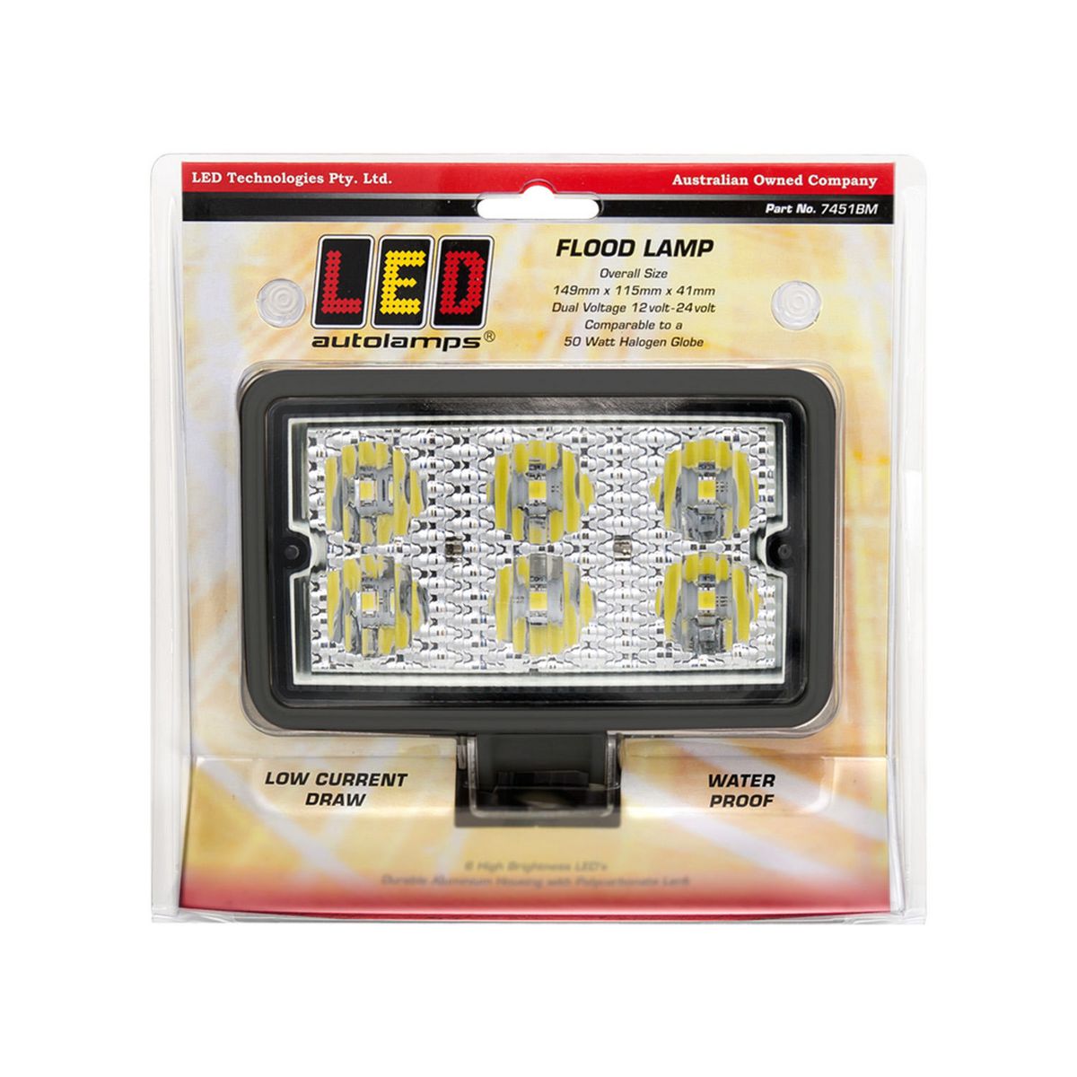 LED Autolamps LED Work Light Rectangle 12 Or 24V Flood Beam 7451BM