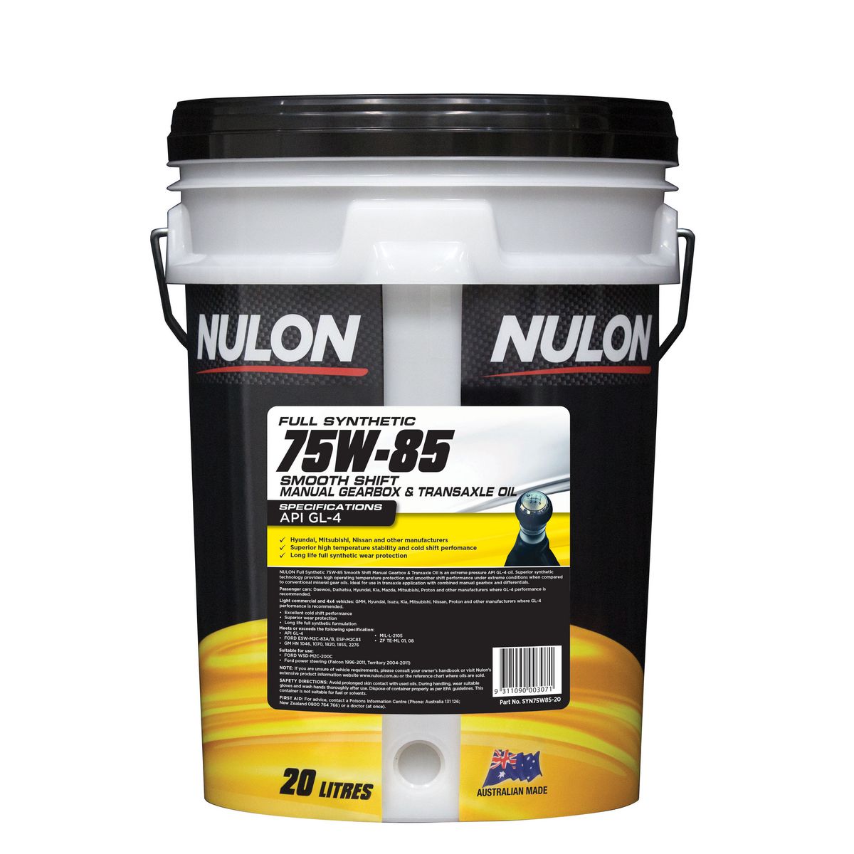 Nulon 75W-85 Manual Gearbox and Transaxle Oil 20L Full Synthetic SYN75W85-20
