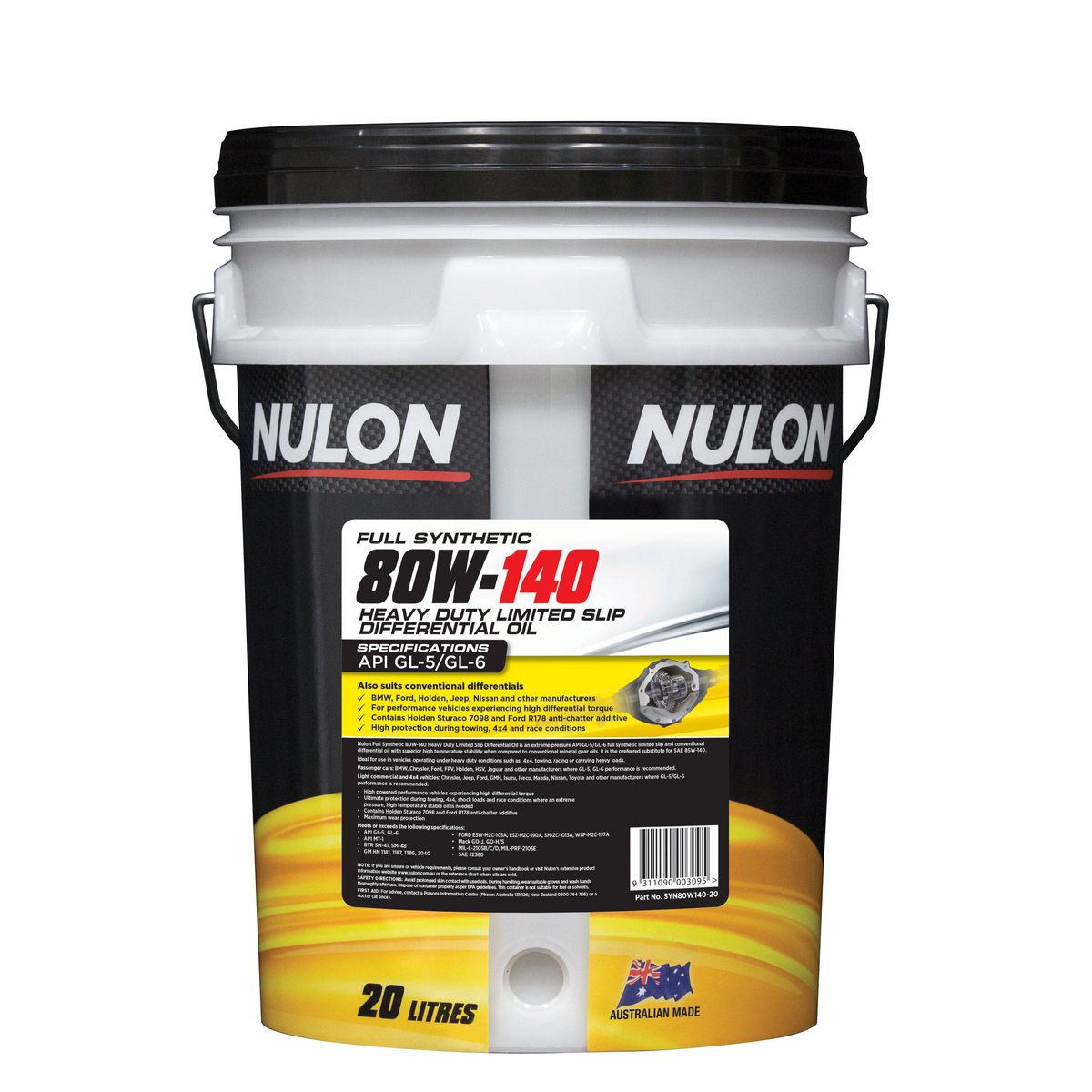 Nulon Heavy Duty 80W-140 Limited Slip Differential Oil 20L Full Synthetic SYN80W140-20