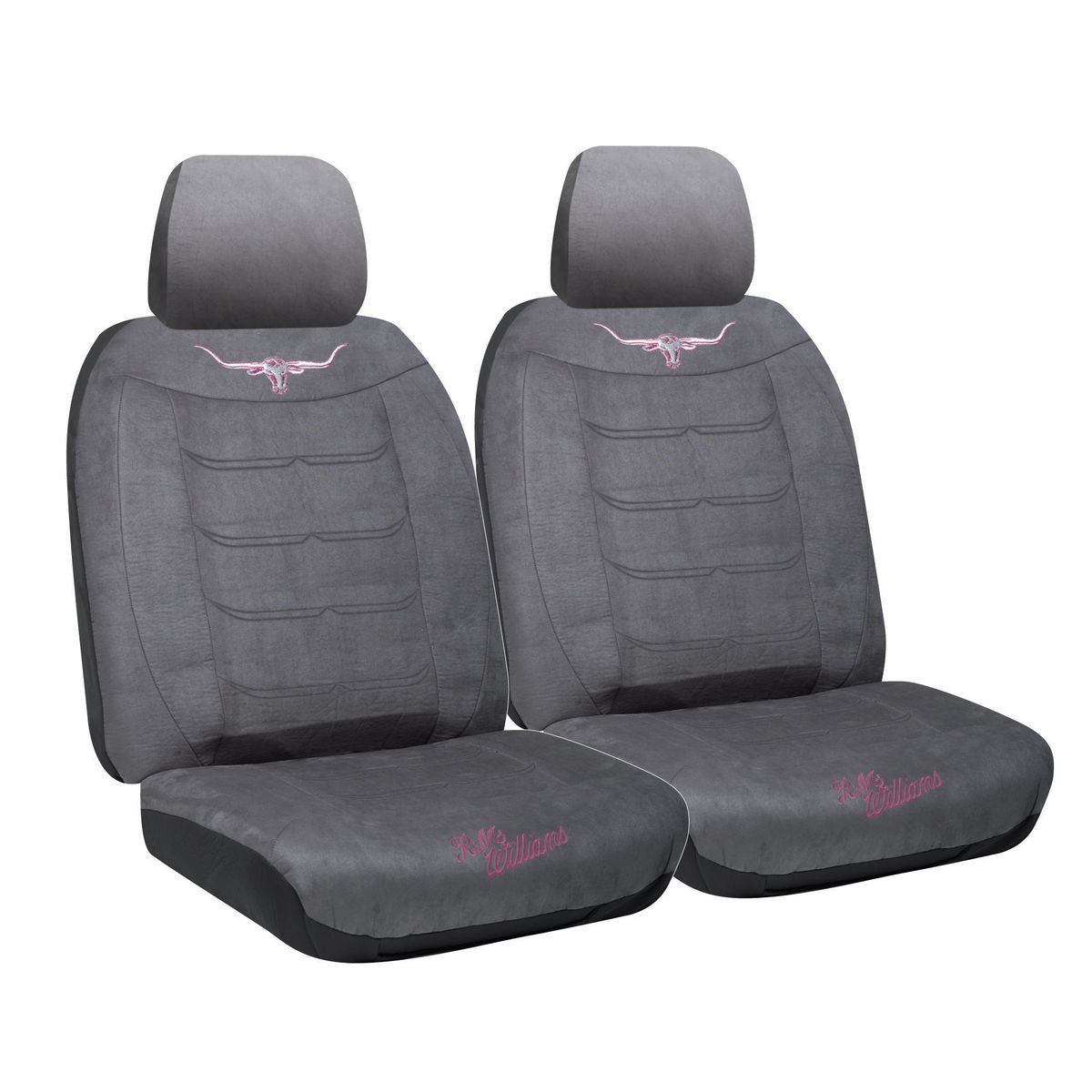 R.M. Williams Front Car Seat Covers Suede Velour, Grey/Pink - Pair VLRMWJGRY30