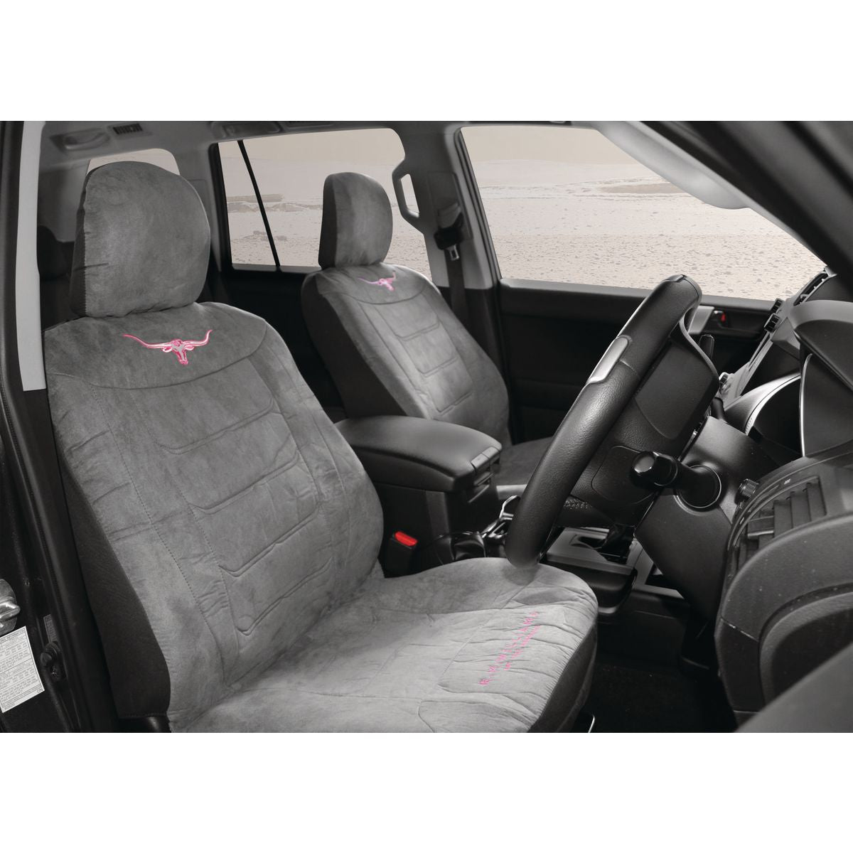 R.M. Williams Front Car Seat Covers Suede Velour, Grey/Pink - Pair VLRMWJGRY30