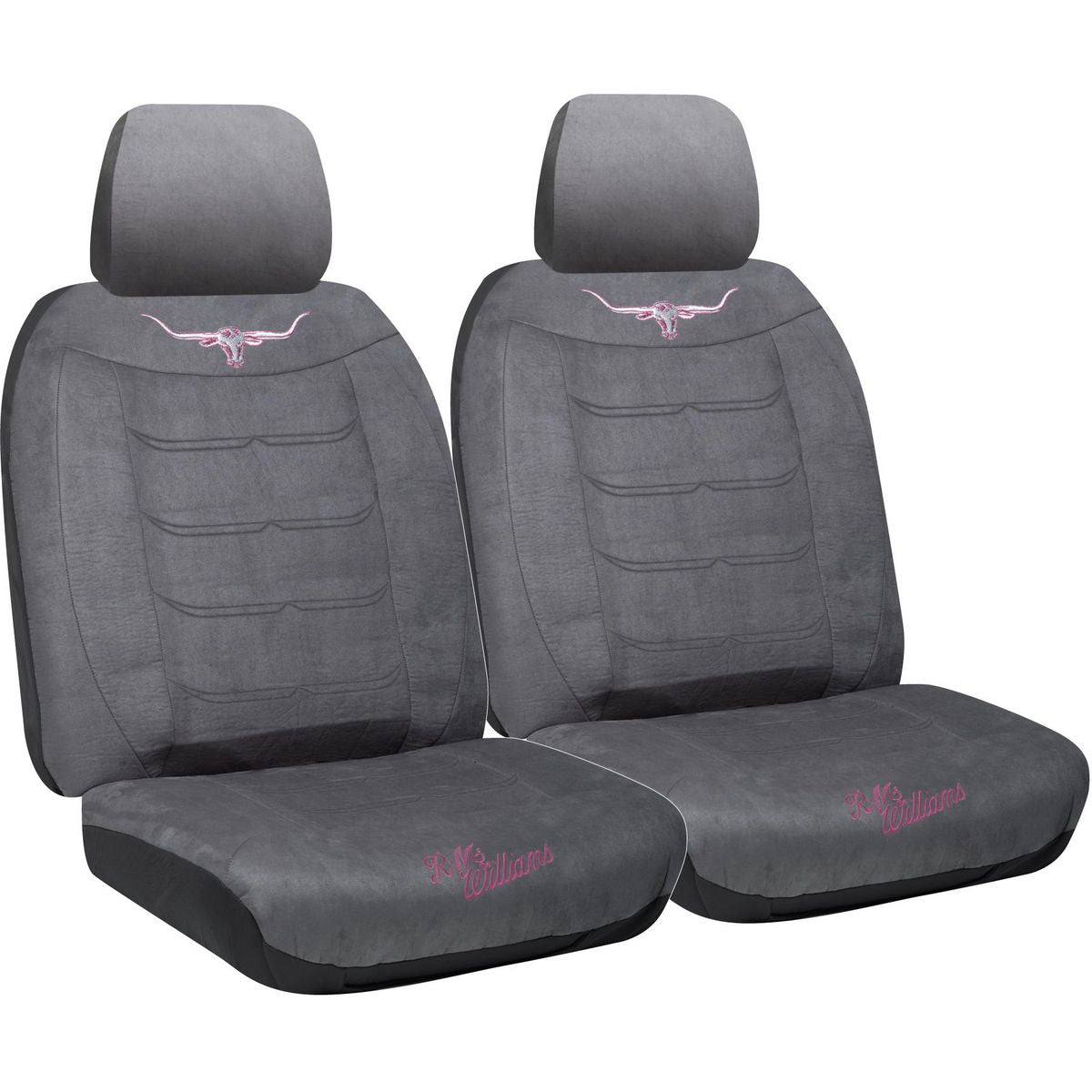R.M. Williams Front Car Seat Covers Suede Velour, Grey/Pink - Pair VLRMWJGRY30
