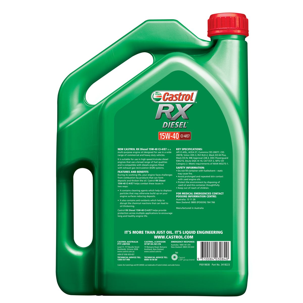 Castrol RX Diesel 15W-40 CI-4/E7 Engine Oil 5L 3418223