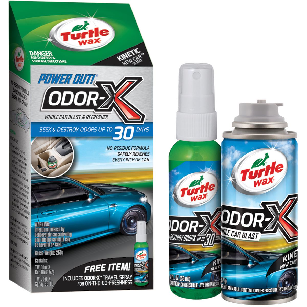 Turtle Wax Power Out Odor-X Spray Blast 250g + Travel Spray