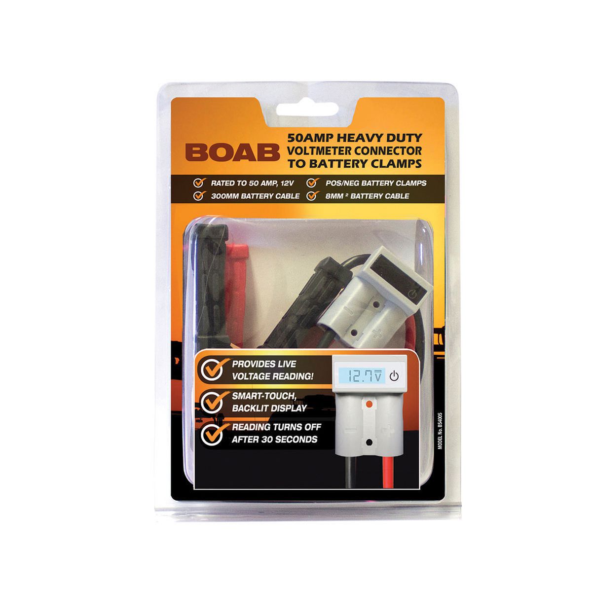 Boab HD Connector 50A To Pos/Neg Battery Clamps 300mm Cable B54005