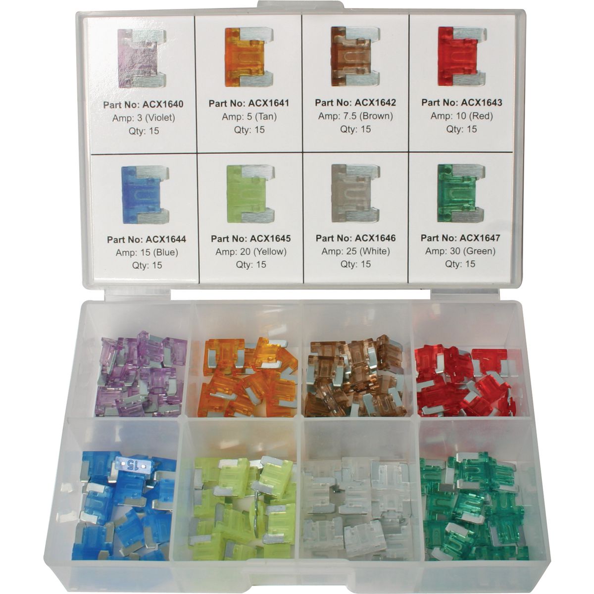 OEX Low Profile Mini Blade Fuse Assortment Kit - 120 Pieces ACX1734