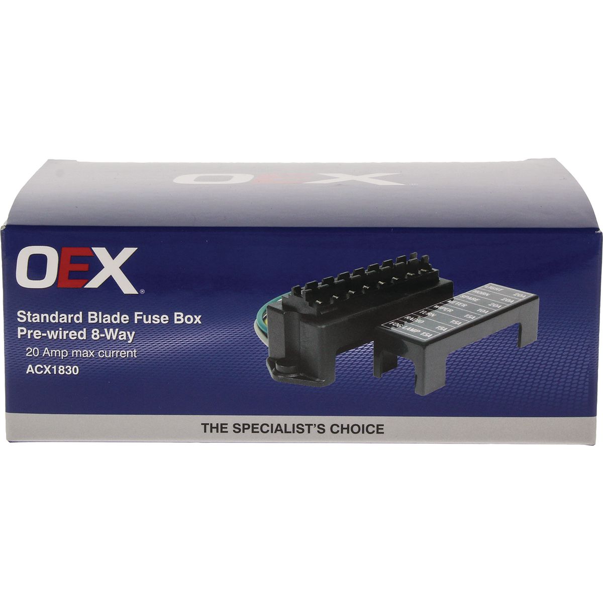 OEX Standard Blade Fuse Box, 8 Way, 20A ACX1830