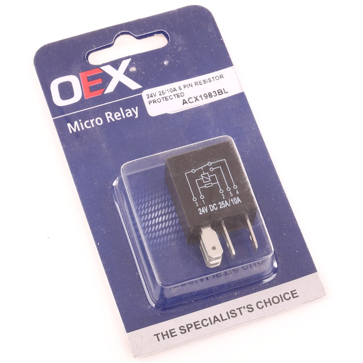 OEX Micro Relay 24V Change Over 25/10A - Resistor Protected, Sealed ACX1983BL
