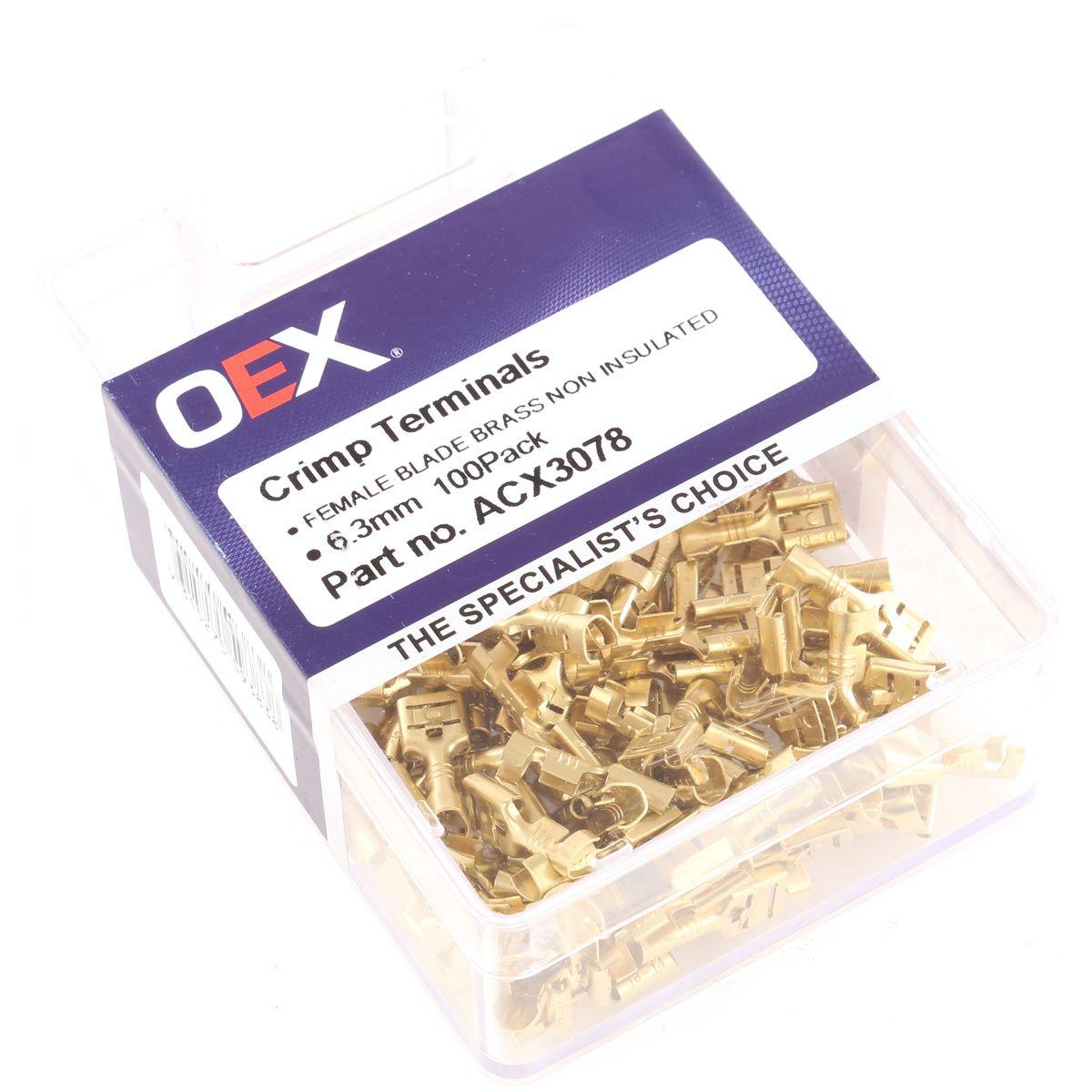 OEX Crimp Terminal Female Blade Brass Terminal Entry 6.3 X 0.8mm Non Insulated 100 Pce ACX3078