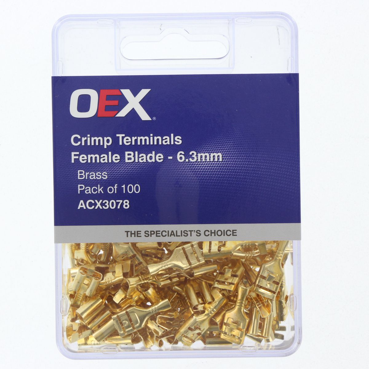 OEX Crimp Terminal Female Blade Brass Terminal Entry 6.3 X 0.8mm Non Insulated 100 Pce ACX3078