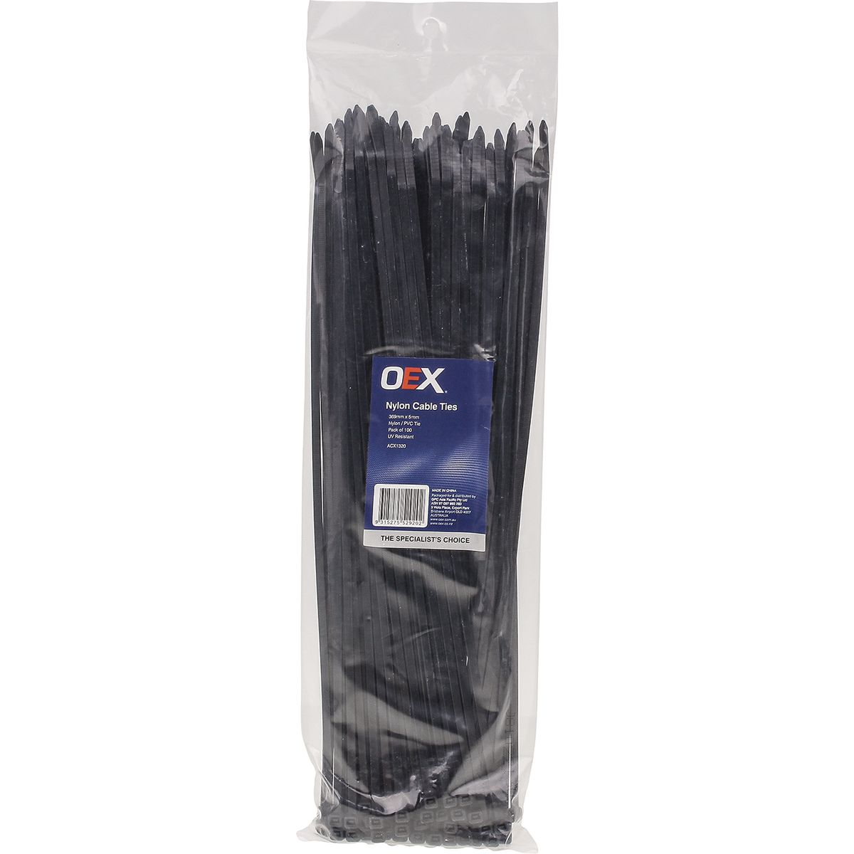 OEX Nylon Cable Ties 4.8mm x 370mm Black 100 Pack ACX1320