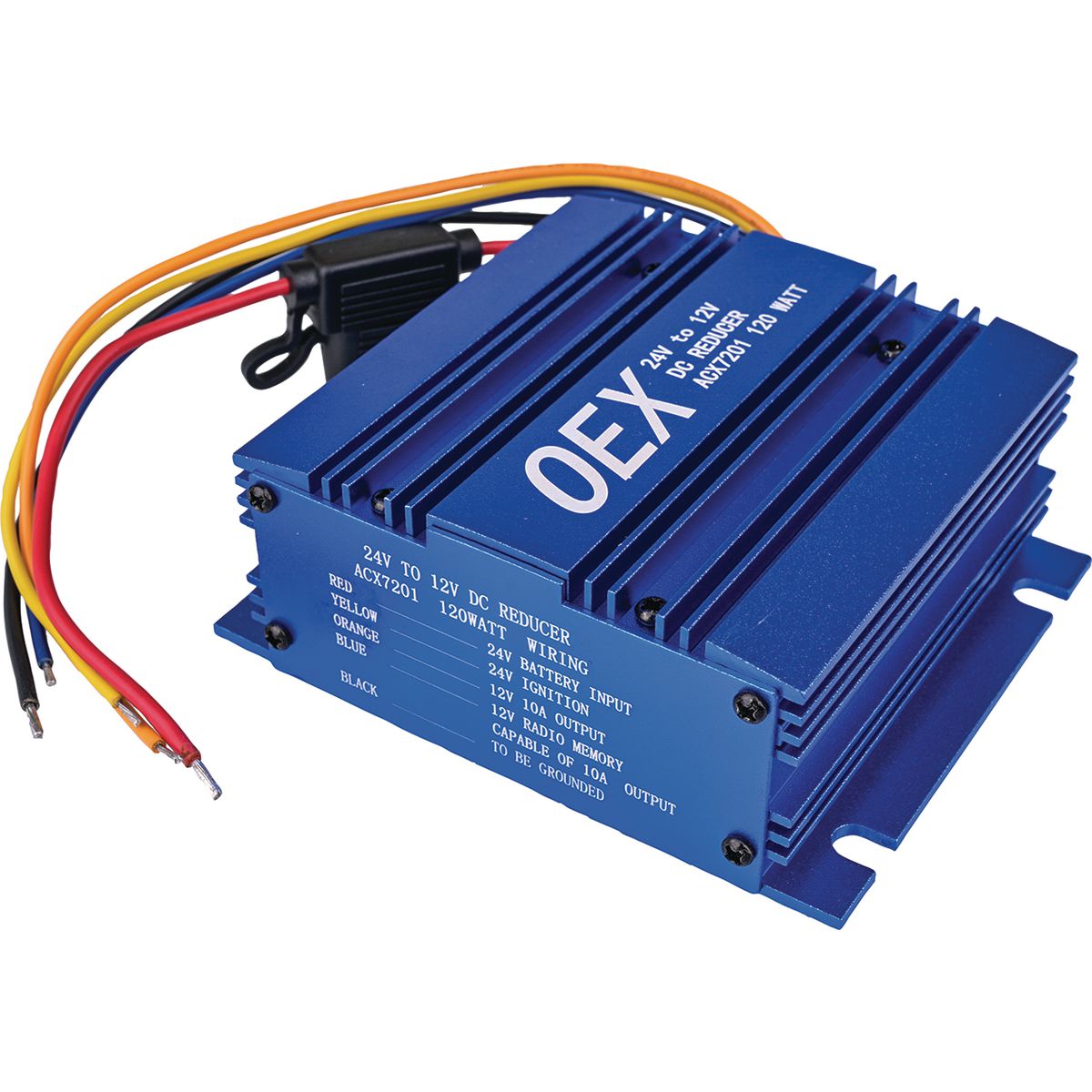 OEX Voltage Reducer 24V-12V Switch Mode Single Circuit 10A W/Memory Wire fits Radio ACX7201