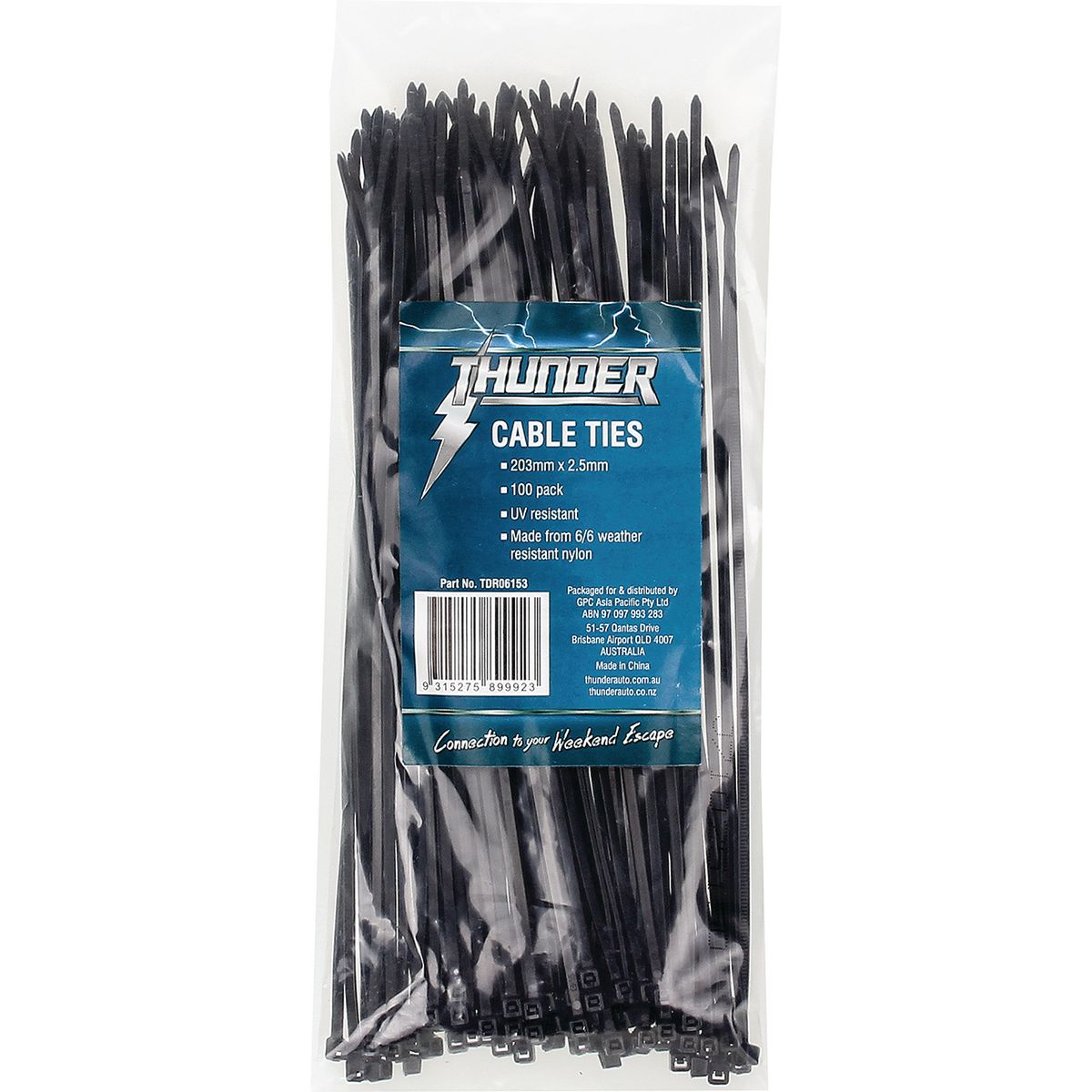 Thunder Black Nylon Cable Ties 203mm x 2.5mm 100Pk