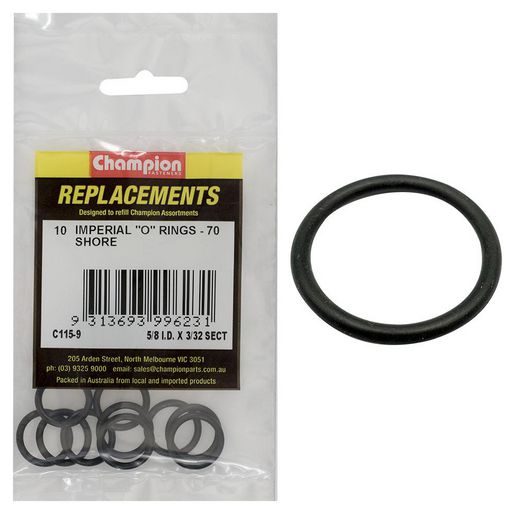 Champion Fasteners O Ring Nitrile Rubber 70 Shore 5/8in x 3/32in Refill Pack C115-9