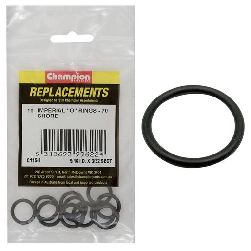 Champion Fasteners O Ring Nitrile Rubber 70 Shore 9/16in x 3/32in Refill Pack C115-8
