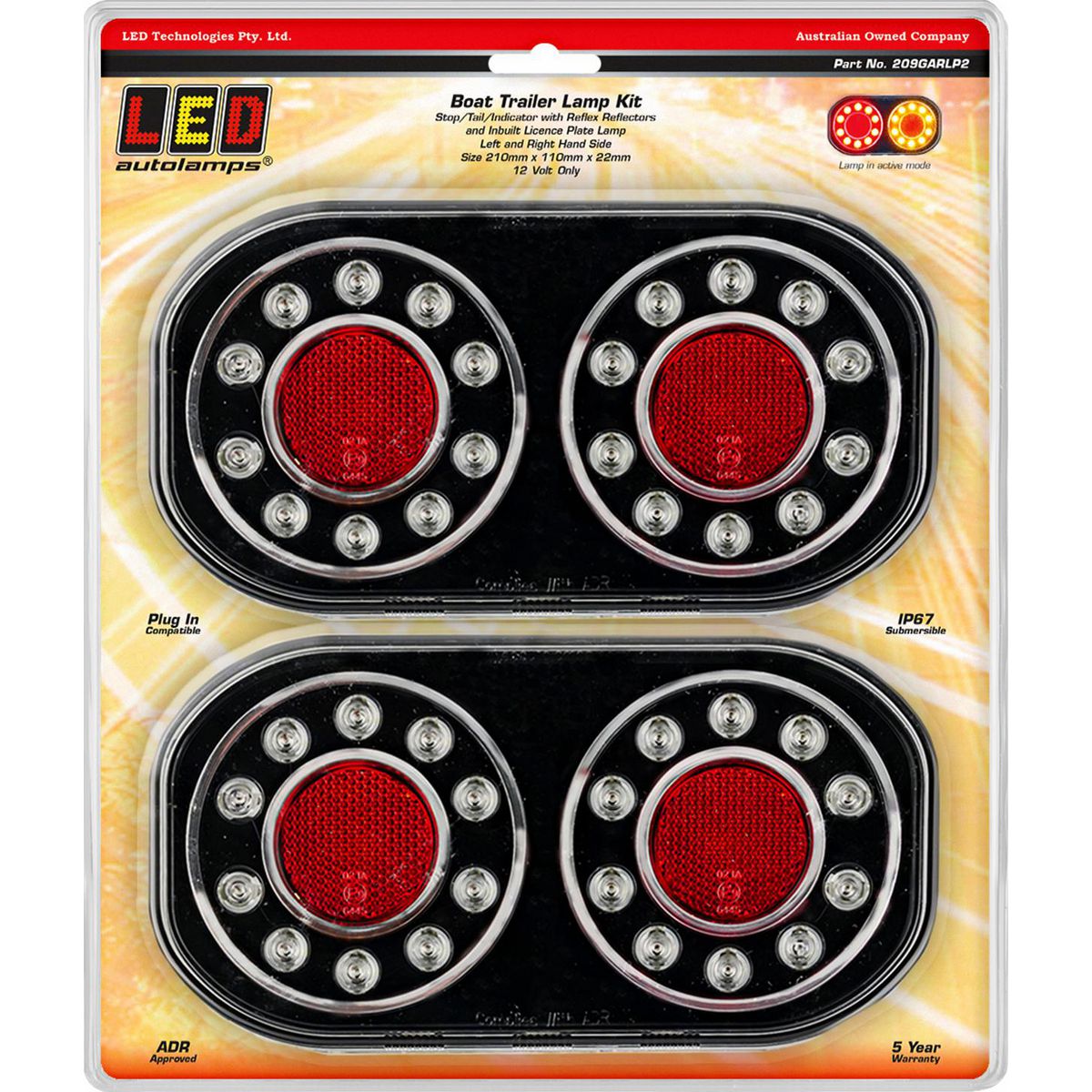 LED Autolamps Stop/Tail/Indicator Reflector LED Boat Trailer Light Round Clear Twin Pack 209GARLP2