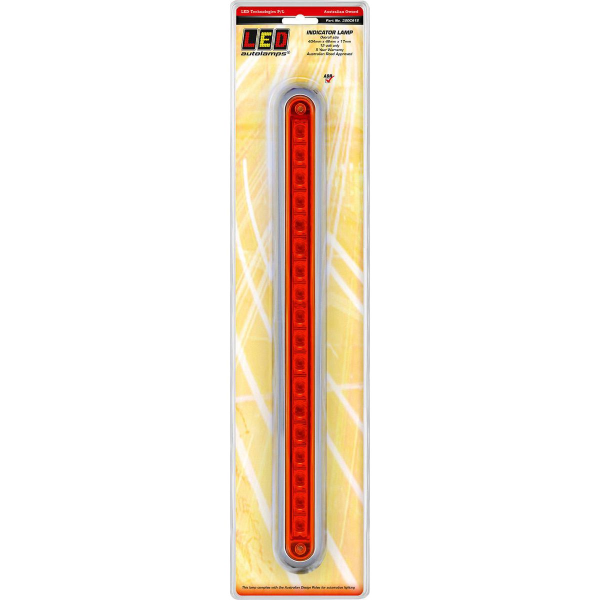 LED Autolamps Indicator Strip Lamp with Chrome Bracket 380 x 22mm 12V 380CA12