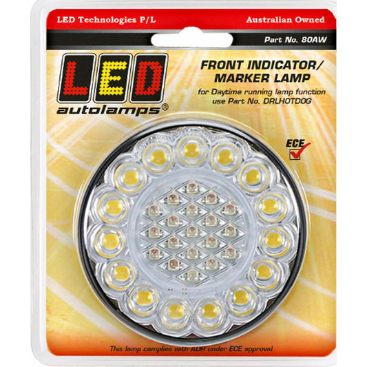 LED Autolamps Front Indicator Round LED Light w/ DRL 12V 40cm Cable Single Blister Pack 80AW